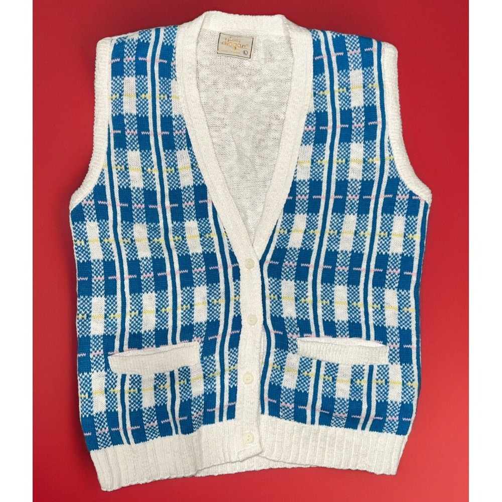Vintage Lady Hogan Sweater West 60-70s Women Large White Union Made in USA Golf